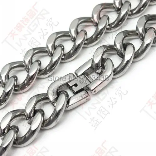 

15mm 20"-40" Men's Fashion Shiny Cuban Curb Chain Necklace Stainless Steel