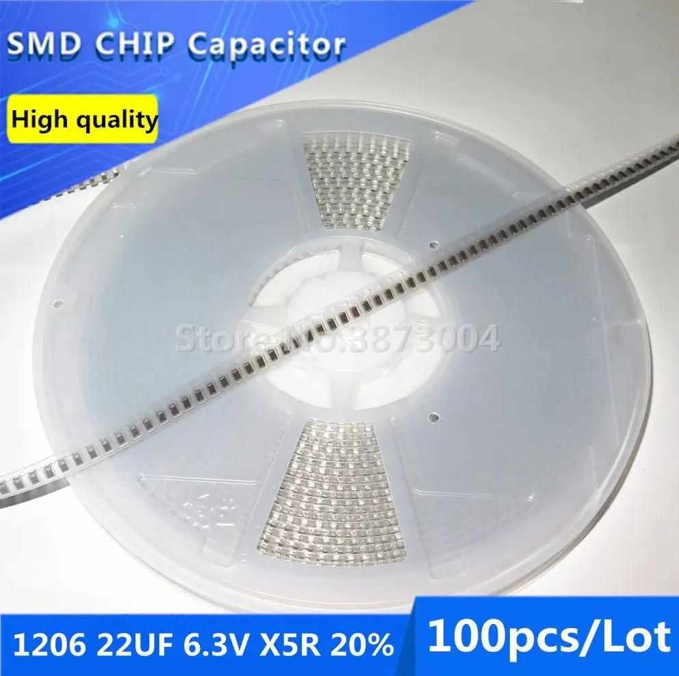 100pcs 1206 22UF 6.3V X5R 20% Thick Film Chip Multilayer Ceramic Capacitor