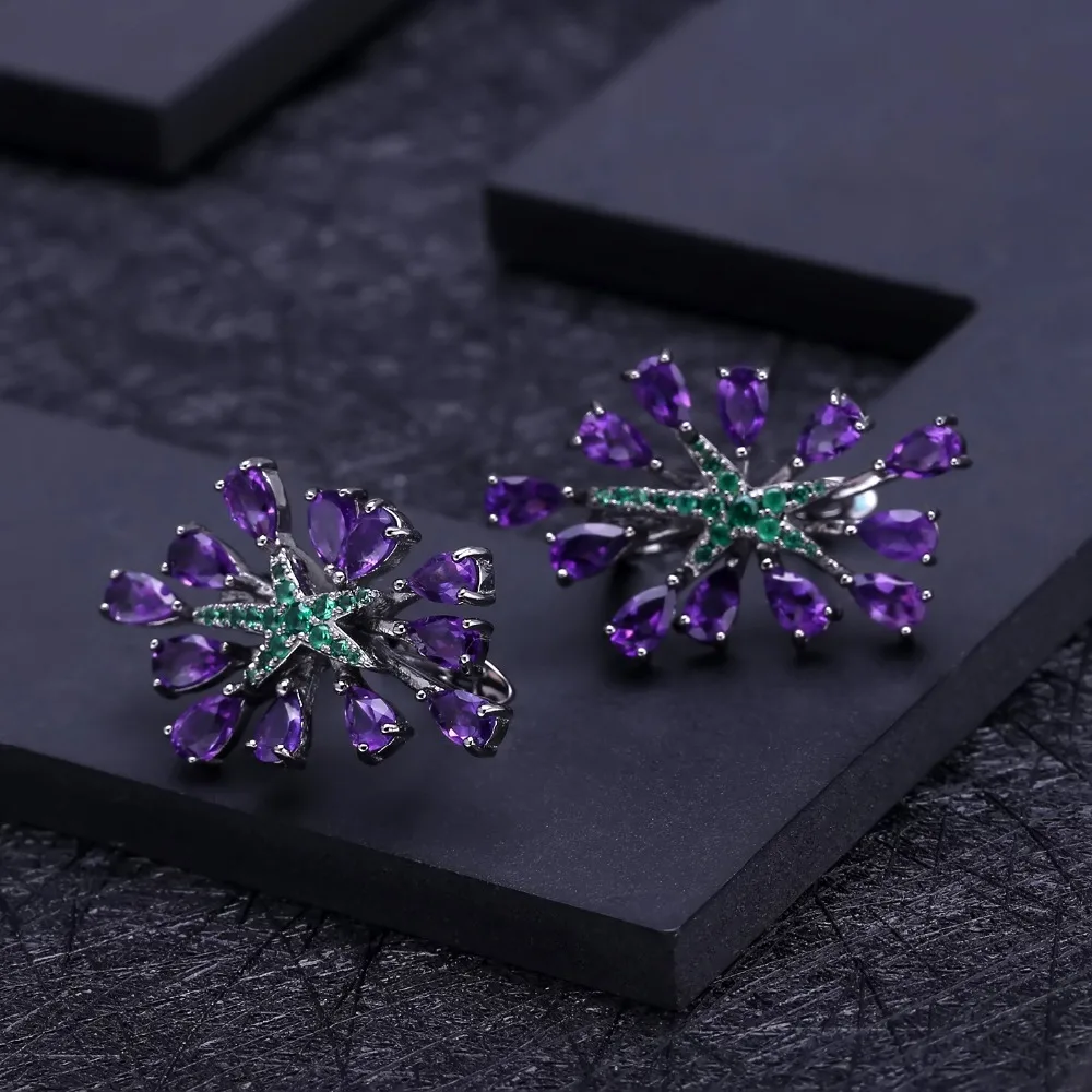 GEM\'S BALLET 4.69Ct Natural Amethyst Gemstone Clip Earrings 925 Sterling Sliver Vintage Gothic Punk Earrings For Women Party