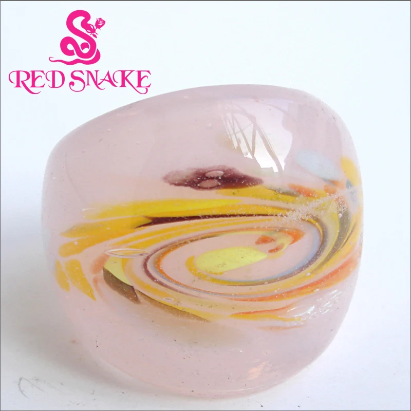 

RED SNAKE Fashion Ring Handmade Pale pink with color spots Murano Glass Rings