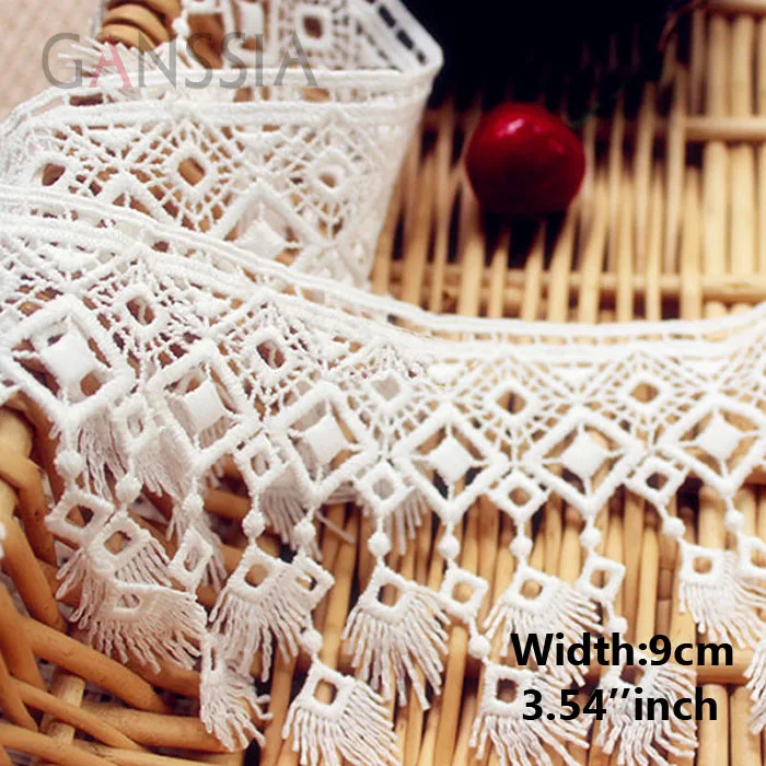 Szerokość: 9 cm (3,60") Vintage Tasse Laces Rozpuszczalne w wodzie hafty Koronkowe akcesoria do szycia odzieży (ss-368)