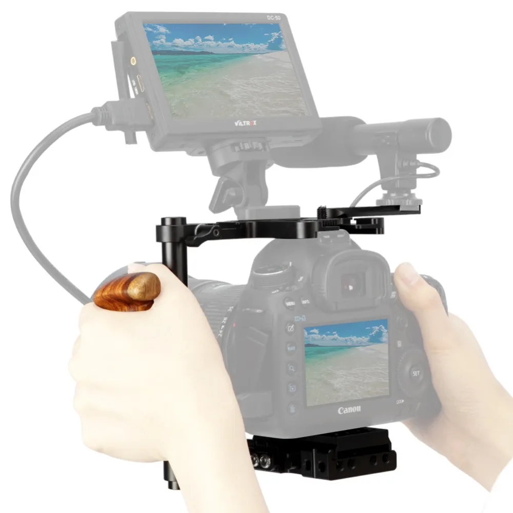 Niceyrig-dslrカメラスタビライザー,木製ハンドル付きカメラケージ,canon,nikon,panasonic,写真スタジオキット用