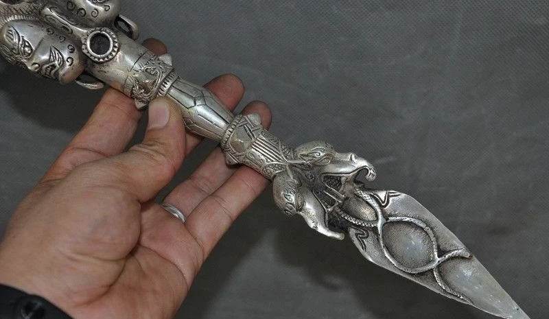 FreeShipping 34cm Tibet Buddhism Tibetan silver Horse Head Buddha Tantra Vajra Dorje Phurba dagger off 50%