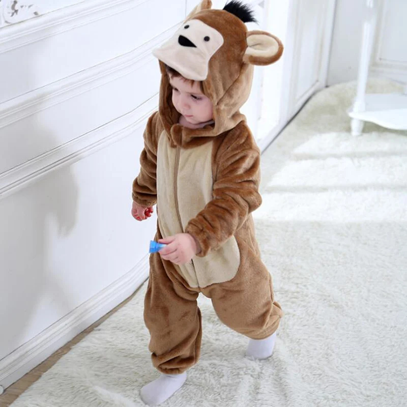 Baby Monkey Kigurumi Pajamas Clothes Newborn Infant Romper Onesie Anima lCosplay Costume Outfit Hooded Jumpsuit Winter Boy Girl