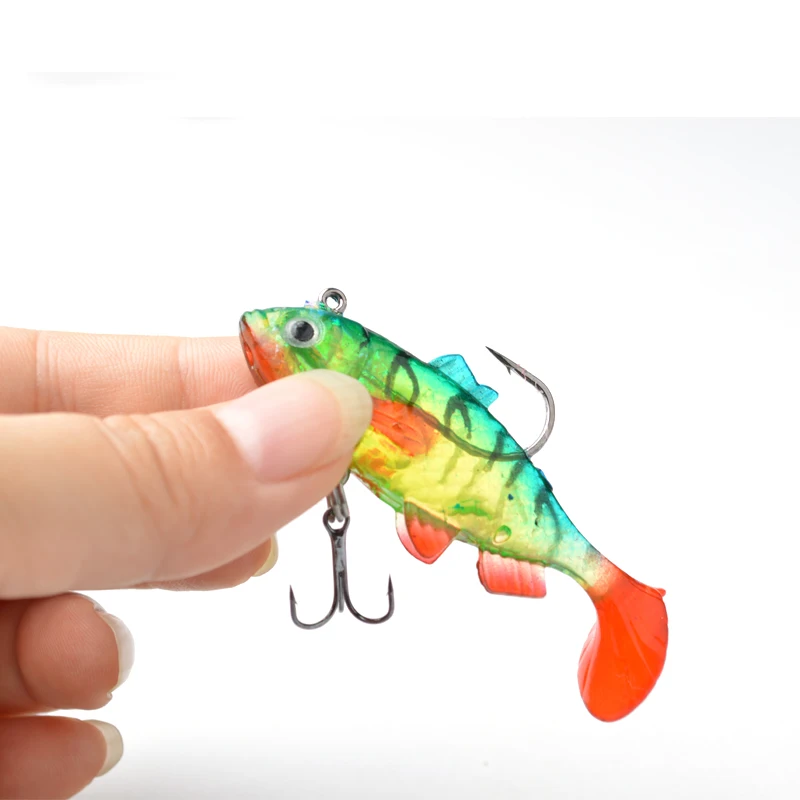 TOMA 5pcs/lot Soft Bait Lead Head Fish Lures 8g /9.5g Bass Fishing lure Sharp Treble Hook T Tail Sea Fishing Tackle