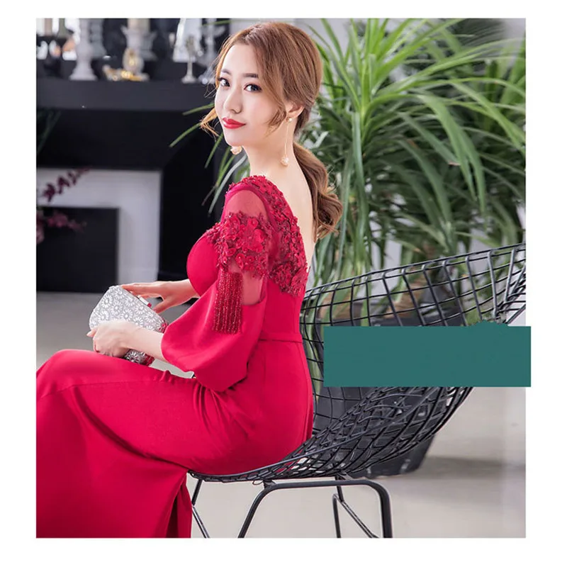 Es der YiiYa Robe de Soiree Backless Lace Up Meerjungfrau Frauen Party Kleid Halbe Hülse Tunika Lange Abendkleid Plus größe 2019 E498