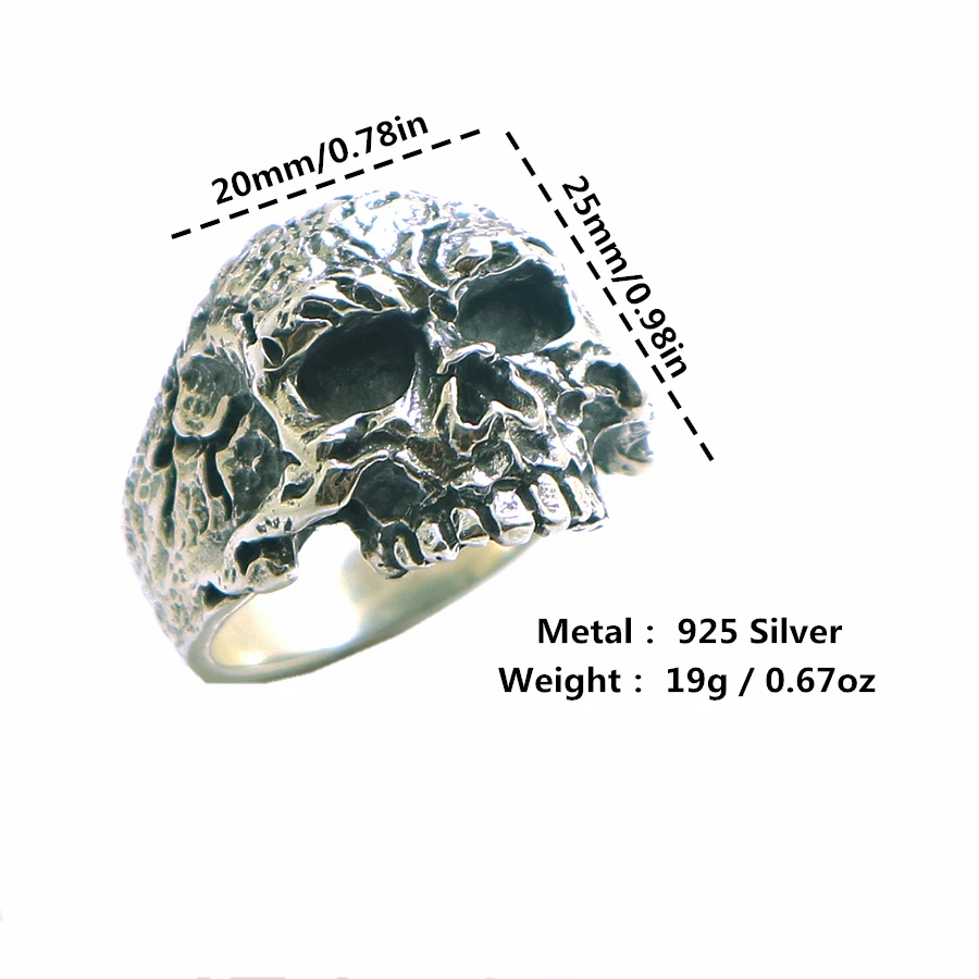 Size 7 To Size 15 Unisex 925 Silver Cool Punk Gothic Evil Demon Flaming Biker Skull Ring