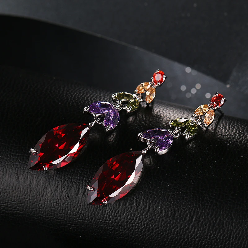 Emmaya Factory Price Colorful Zircon Earrings for Women White Gold Color Crystal Jewelry New Arrive For New Year Gift