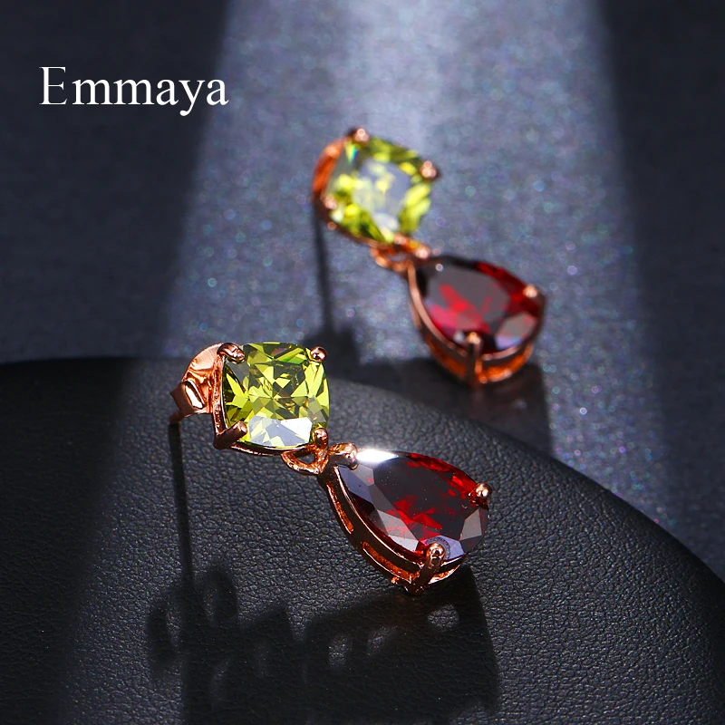 Emmaya New Shiny AAA Colorful Zircon Earrings Garnet Green Color Crystal Jewelry For Women Fashion Party Wedding Gift