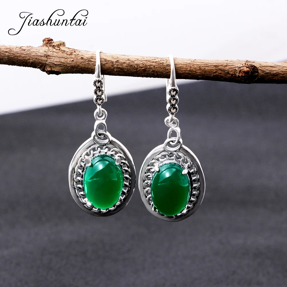 

JIASHUNTAI Retro 100% 925 Sterling Silver Earring For Women Vintage Natural Stones Earrings female Silver Jewelry