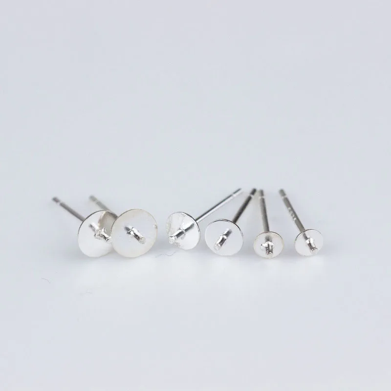 5 pairs/lot 100% 925 Sterling Silver Stud Earrings 3mm 4mm 5mm Round Pad Pearls Earring Pins DIY Jewelry Making For Women Gift