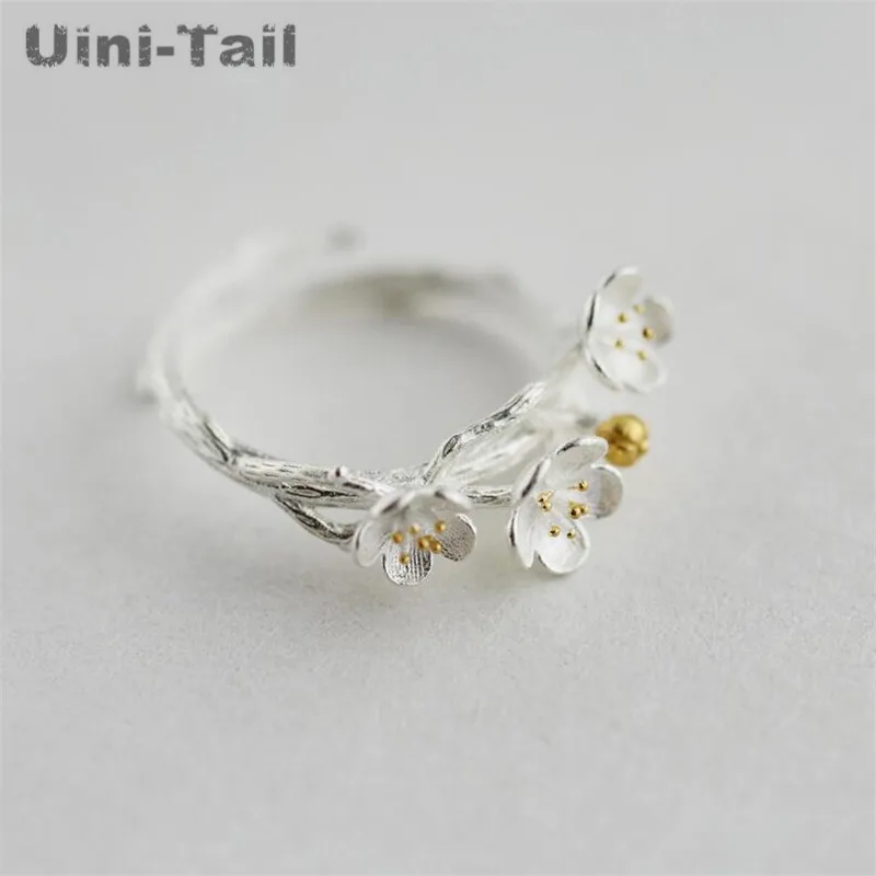 Uini-Tail hot new 925 Tibetan silver jewelry ring female literary plum blossom opening adjustable ring small fresh flower ring