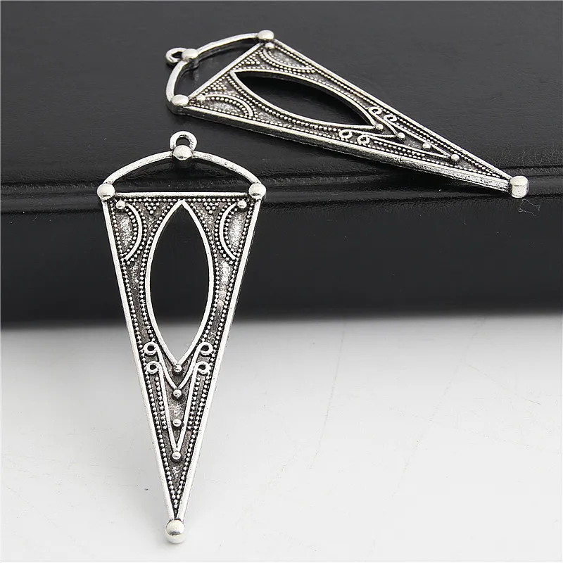 5pcs  Silver Color Large Inverted triangle Earing Charms With Hole Pendant Trendy Jewelry Finding Accessories 68x25.5mm A3016