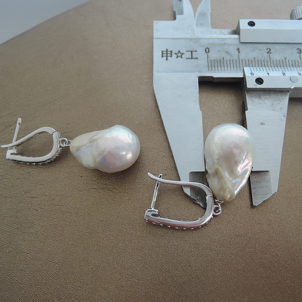 100% nature freshwater pearl earring 13-25 mm big baroque pearl earring A grade baroque pearl back side have repaired