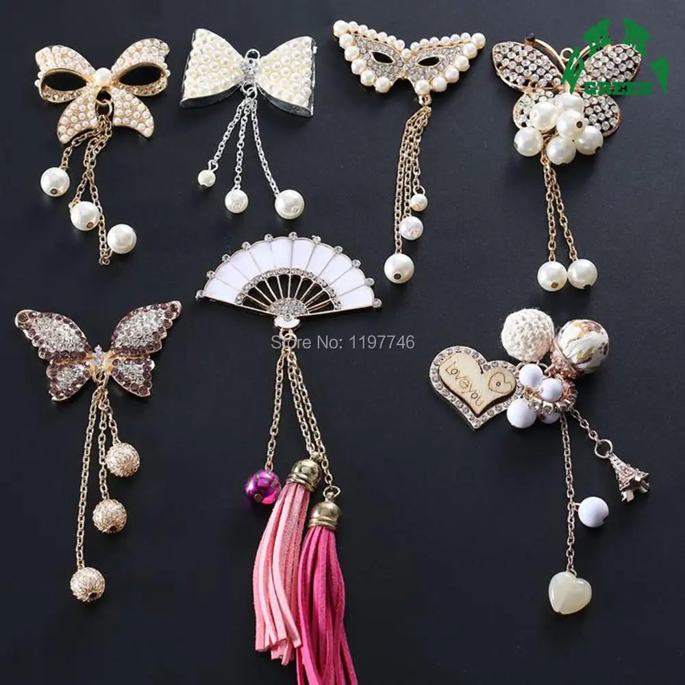 Butterfly Mask Bow Fan Heart Pearls Rhinestone Dangle Drop Tassel Embellishments 10pcs Flat Back Christmas Deco Jewelry Findings