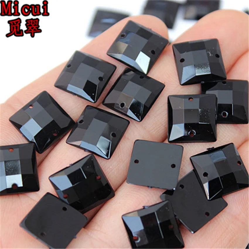 Micui 100PCS 12mm Square Crysta Rhinestone Sew On Acrylic Flat Back Crystals and Stones For Clothing Dress Decorations MC779