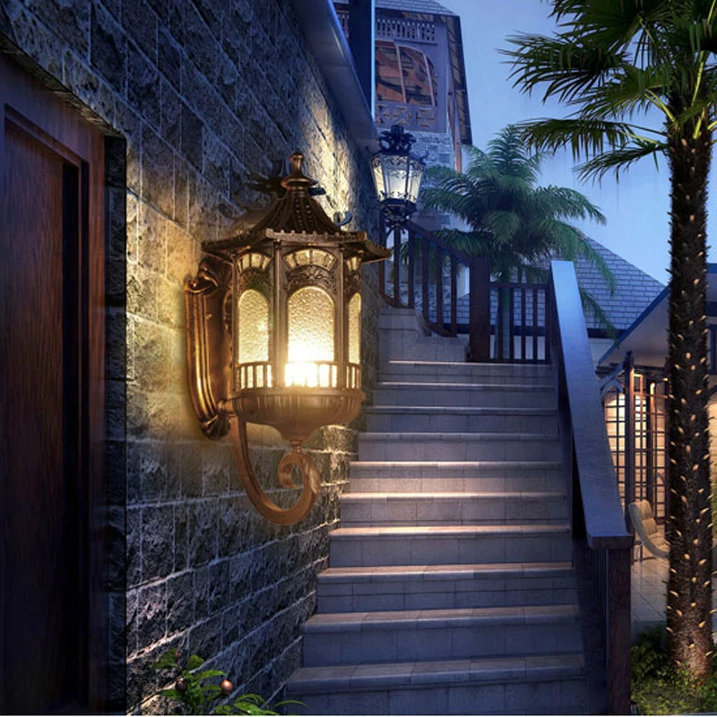 

Садовые уличные настенные светильники, ретро светильник для крыльца, винтажное светодиодное освещение для ворот дома, патио, наружное бра