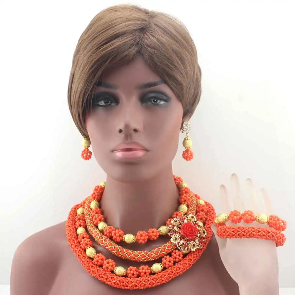 

New Charming African Coral Beads Jewelry Sets Nigerian Wedding African Orange earrings Crystal Beads Jewelry Set HD8429