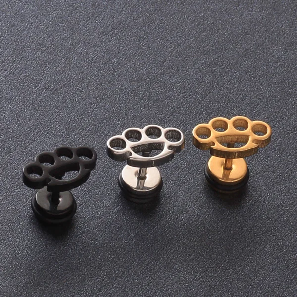 Alisouy 2pcs Black Gold Color Stainless Steel Unique Flower Shaped Men Women Ear Stud Earrings