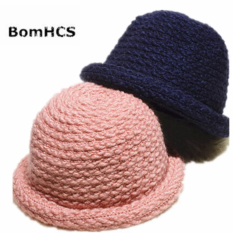 BomHCS Cute Women Dome Curling Meatball Hat Autumn Winter Warm Handmade Knitted Beanie Fisherman Hat Formal Hat Cap