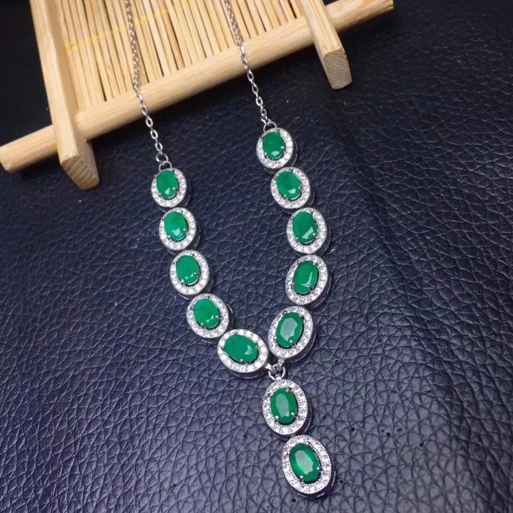 Classic style, natural emerald necklace, natural gem store, factory wholesale, 925 silver material