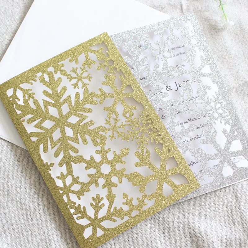 

Glittery silver snowflake gift card Christmas greeting card bling bling laser cut invitations personalized printing