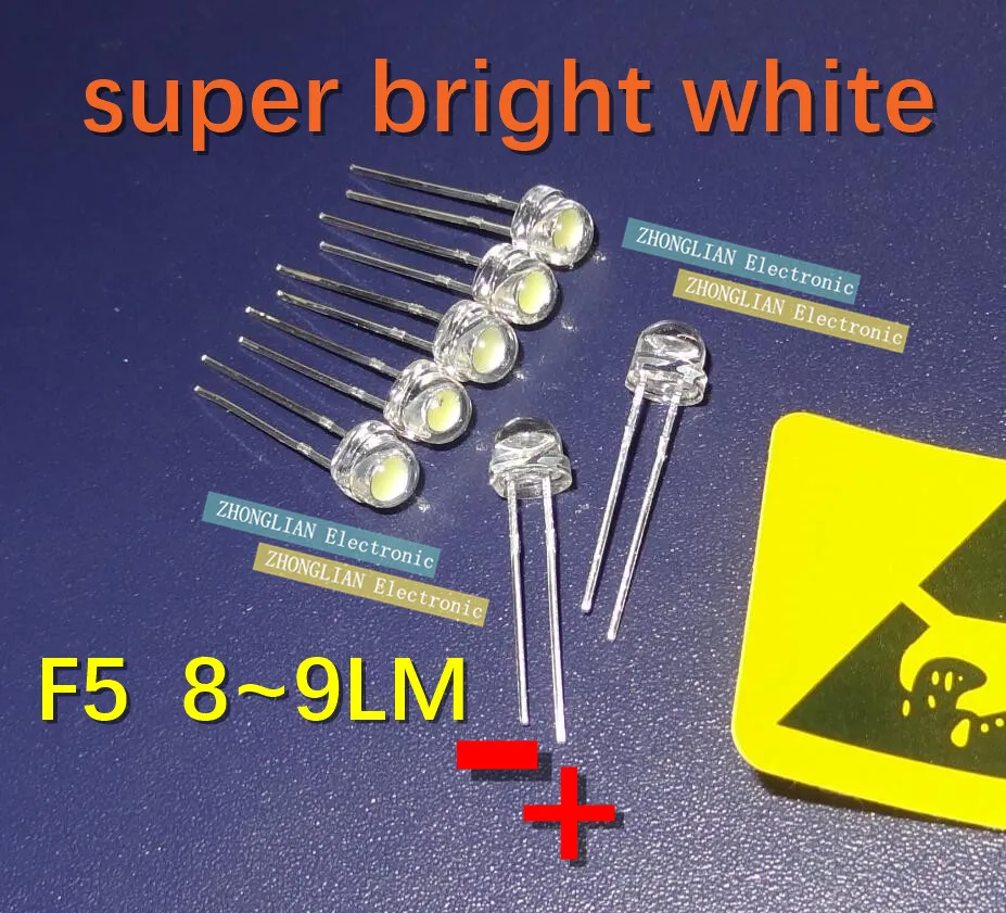 200PCS/Lot  5mm super bright white LED lamp F5 hat 8~9LM light diode astigmatism in line