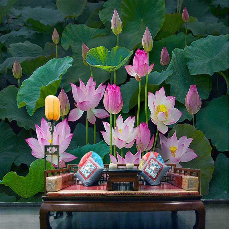 

custom Classical Zen Lotus Lotus Pond New Chinese wallpapers for Living Room TV Wall Custom Photo Wallpaper Mural Wall Sticker