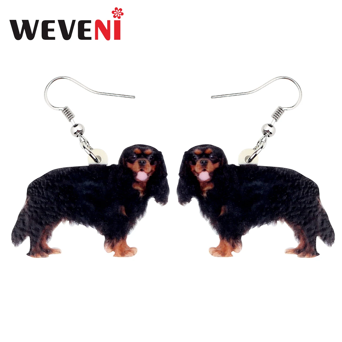 WEVENI Acrylic Black&Tan Cavalier King Charles Spaniel Dog Earrings Drop Dangle Fashion Animal Pet Jewelry For Women Girls Gift