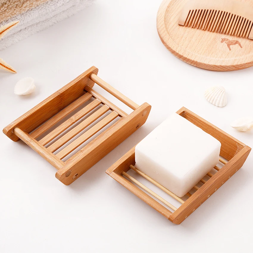 Soap Box Container Organization Wooden Soap Dish Tray Holder Storage Rack Home Bathroom Handmade Natural Bamboo Drain Soap Box