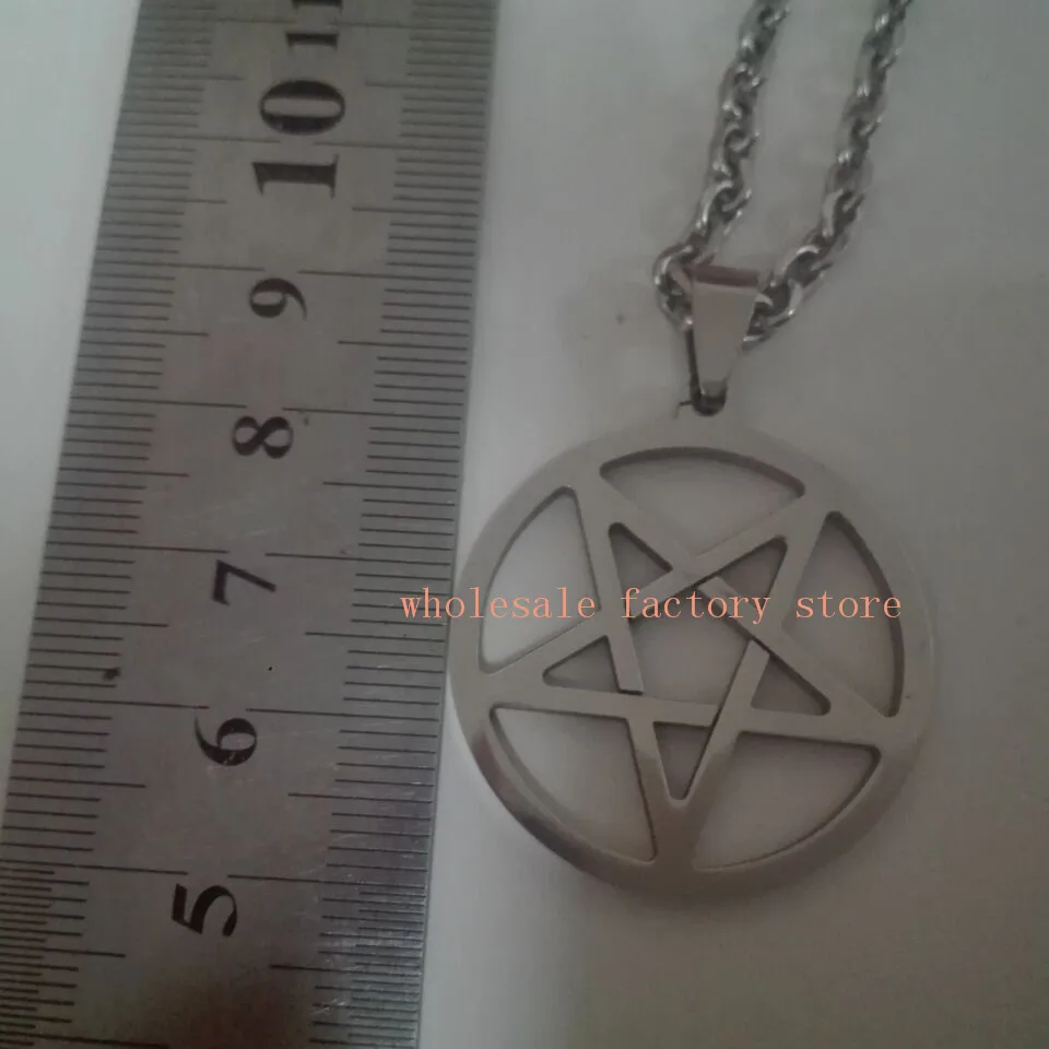 

5pcs Lot stainless steel pentagram satanic symbol Satan worship Pendant Necklace 24''