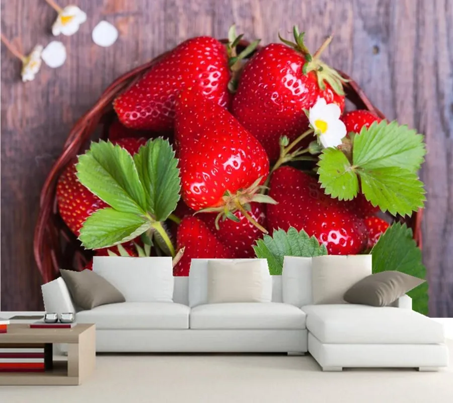 

Custom Strawberry Closeup Foliage Food modern wallpaper papel de parede,coffee shop restaurant kitchen dining room tv wall mural