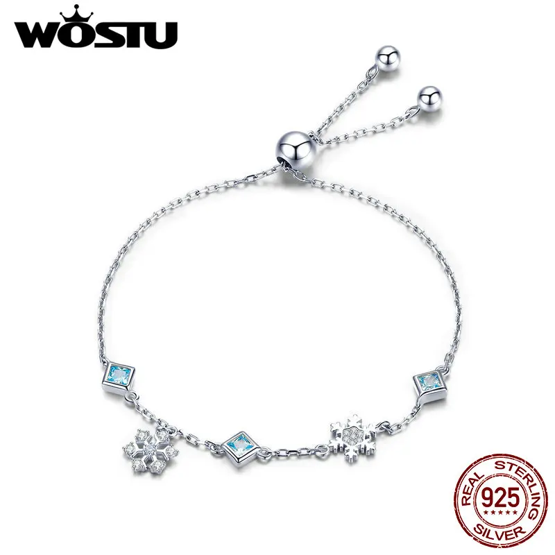 WOSTU 100% 925 Sterling Silver Snowflakes Bracelet Snow Cubic ZirconLink Chain Bracelet For Women Brand Silver Jewelry CTB001