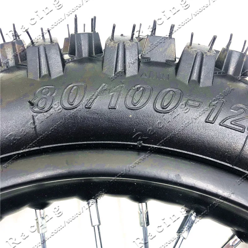 80/100-12 Guangli Tyres 1.85 x 12inch Rear Rims Wheel Steel Hub Black Wheels  32 spoke 15mm axle hole dirt pit bike Kayo Apollo