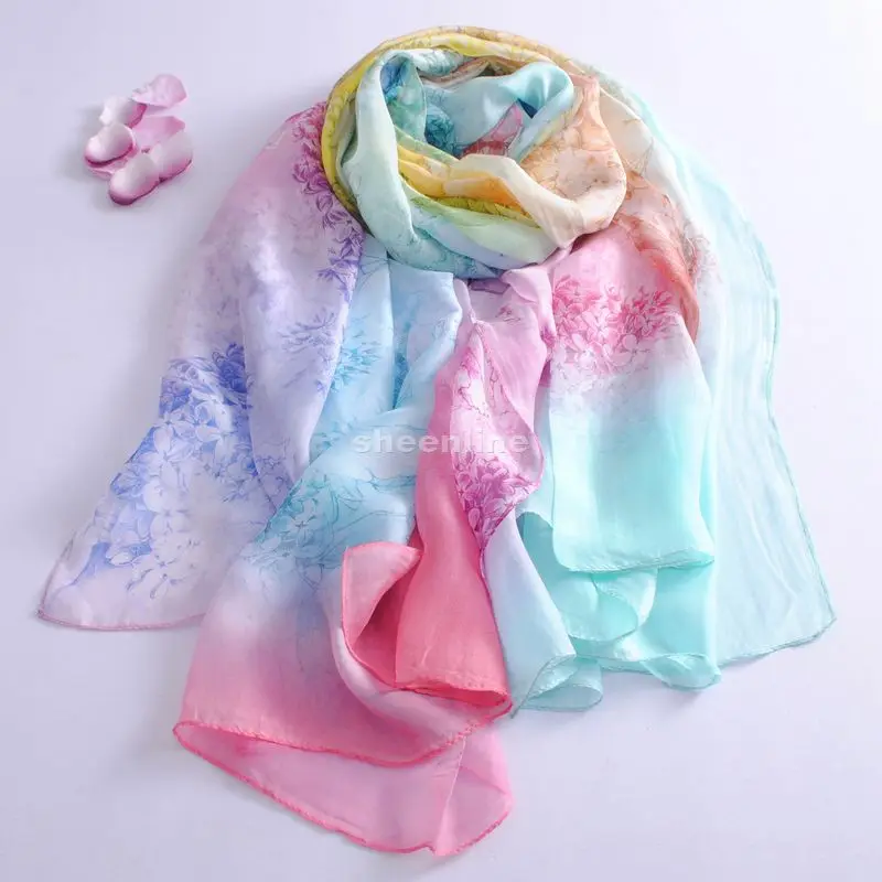 11 Colors Top Quality Genuine Silk Print Shawl Fashion Pashmina Long Scarf Light Scarf Wrap Spring Autumn Use