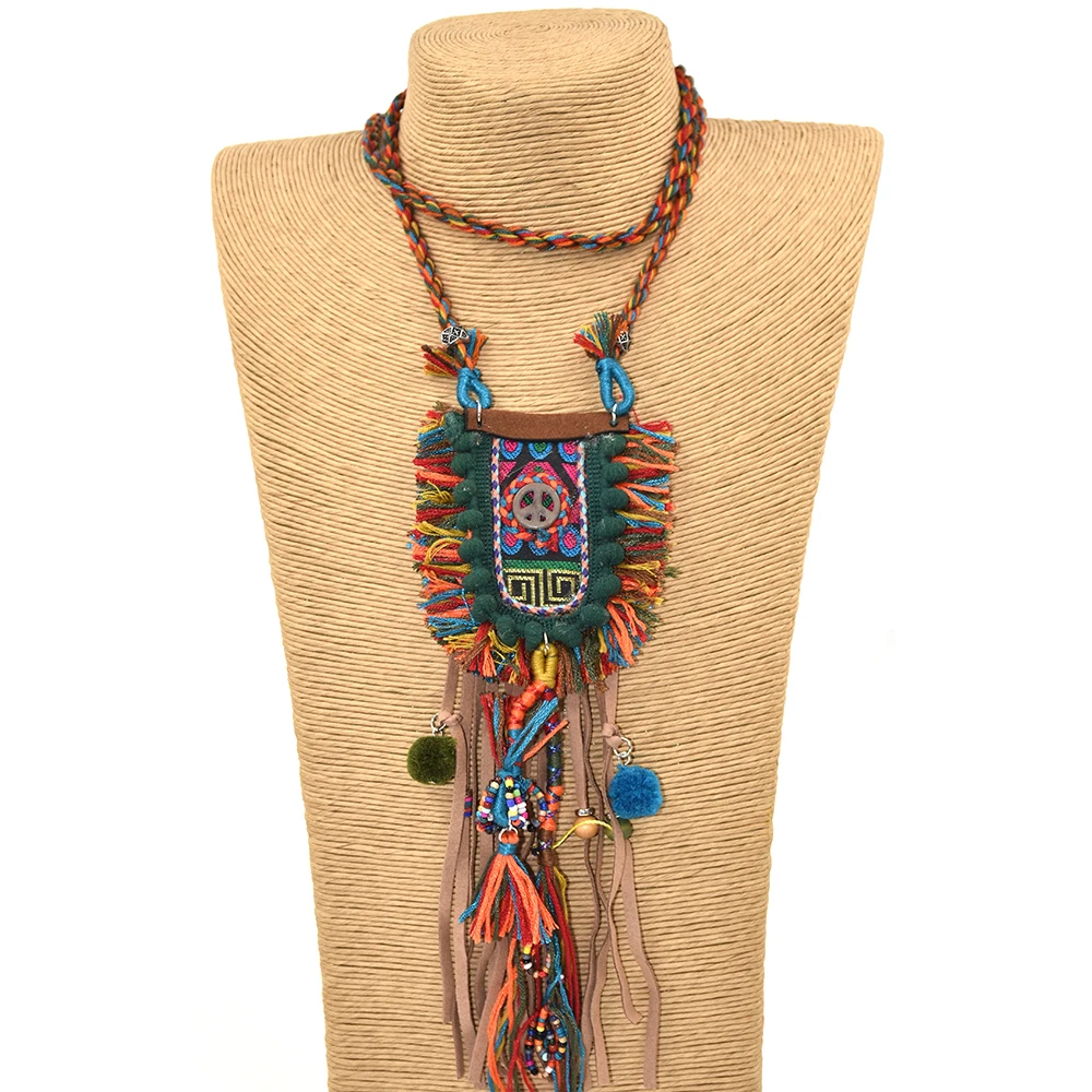 New Bohemia Ethnic Pompons pendants Necklace handmade long fringe tassel Pendants Necklace