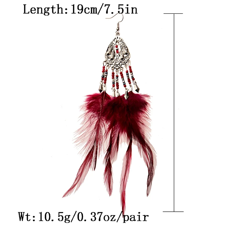 Gypsy Earring For Women Dangle Feather White Long Ear Jewelry Bohemia Vintage Trendy Beads Drop Earrings Fashion Jewelry