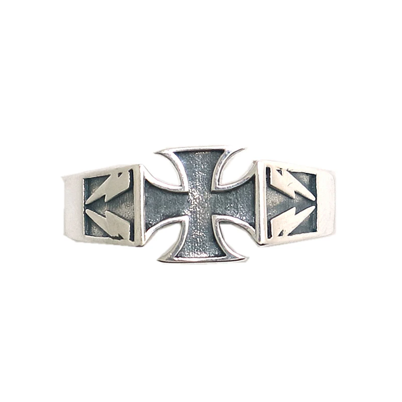 Unisex S925 Silver Cool Lightning Cross Biker Ring Newest