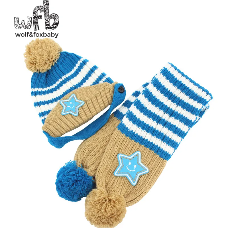 Retail 6-36 months hat + scarf soft woolen smile stars baby children children baby children spring autumn and winter