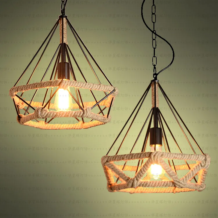 Diamond Pendant cover Creative type Hanging Lamp Retro LOFTER industrial wind Bar Cafe network iron rope  zcl GY210