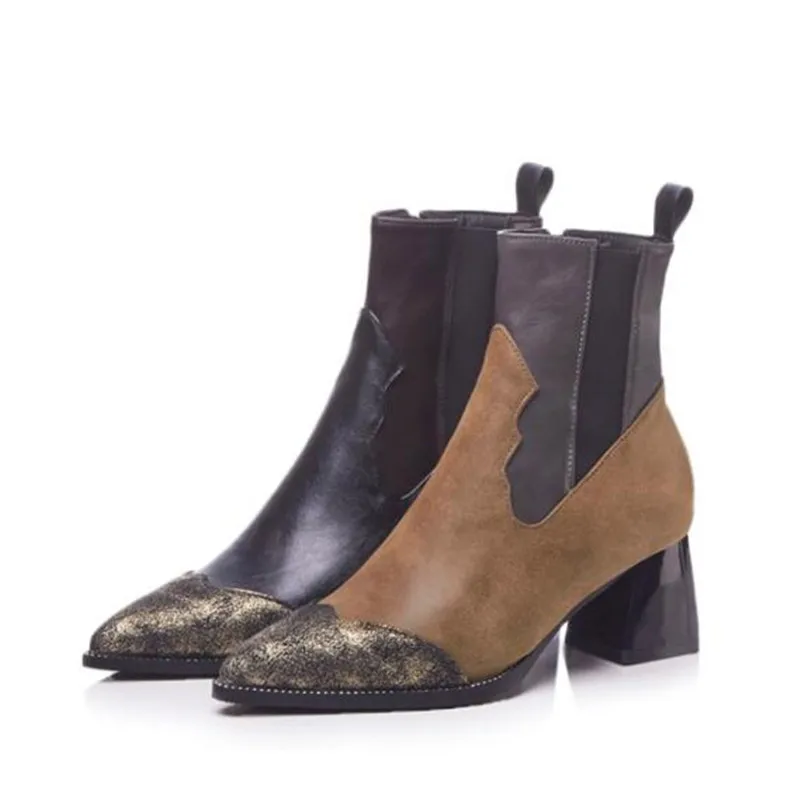 Autumn winter New style  fashion  British style Blue Patchwork Cusp High-heeled boots Cashmere Keep warm Women Boots34-48