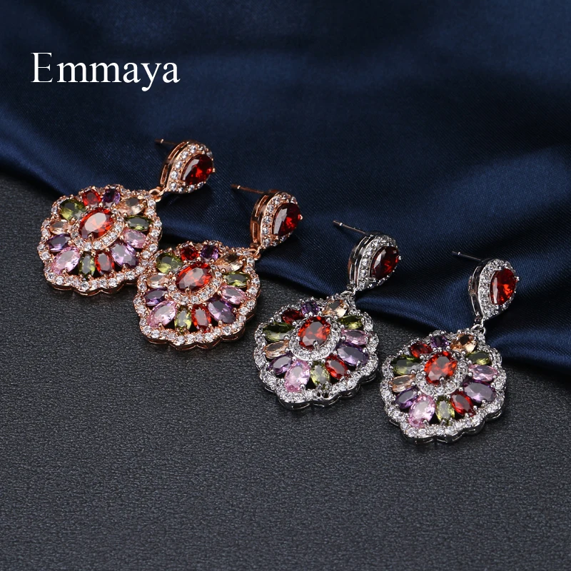 Emmaya Brand Luxury Elegance Charm AAA Cubic Multicolor Zircon Two Colors Necklace Sets For Women Popular Wedding Jewelry Gift