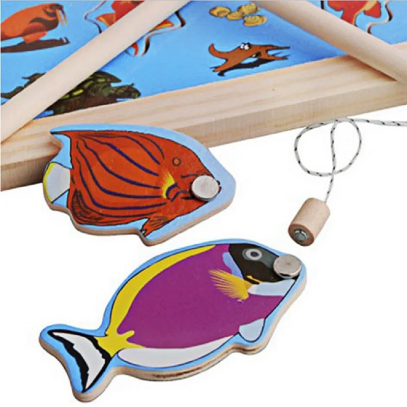 Nieuwe Baby Kids Houten Speelgoed Kinderen Magnetische Hengel Model Bad Leuk Speelgoed Set Cartoon Baby Puzzel Fishing Game Toy voor Kids