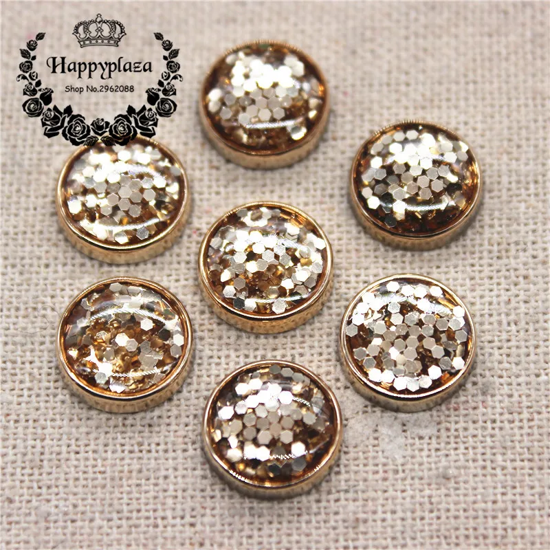 50PCS 12mm Golden Circle Glitter Enamel Round Flatback Button Home Garden Crafts Cabochon DIY Scrapbook Accessories
