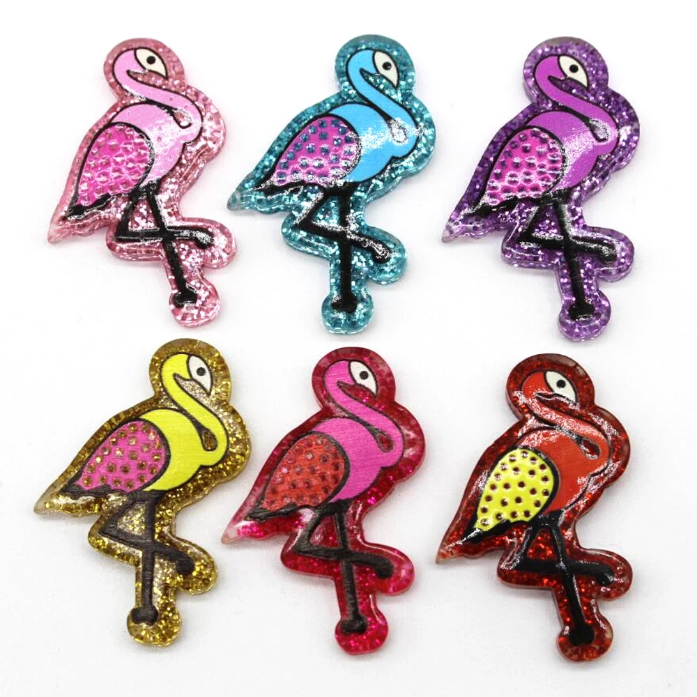 

10pcs / pcs 24x35mm flat back flat resin flamingo kawaii flat cartoon earrings / brooch DIY fashion colorful