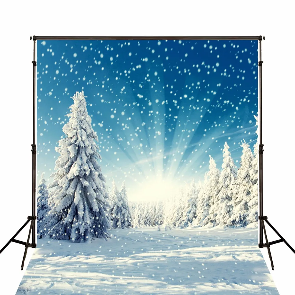 

VinylBDS Winter Photography Backgrounds Deodar Photo Backdrop Sunshine Snowfield Winter Backdrops For Children Photo Studio