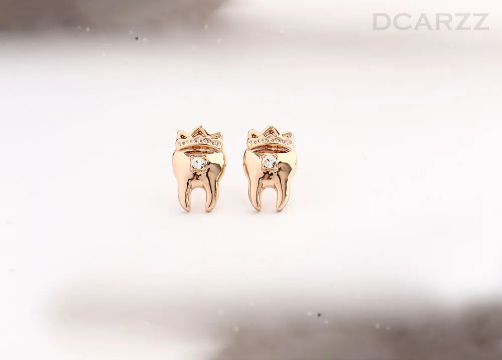 Crown Teeth Crystals Stud Earrings Dentist Medical Jewelry for Nurse/Doctor/Dental Student Science Jewellry Milk Tooth Gift