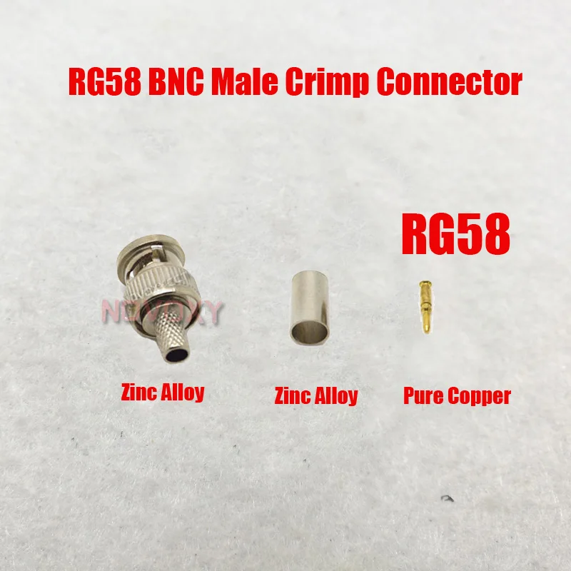 Free shipping  BNC male crimp plug for  RG58 coaxial cable, RG58 BNC Connector  3-piece crimp connector plugs RG58