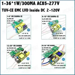 5-20Pieces TUV-CE EMC LVD PF Inside 36W AC85-277V LED Driver 1-36Cx1W 300mA DC2-120V Constant Current For LED Lamp Free Shipping