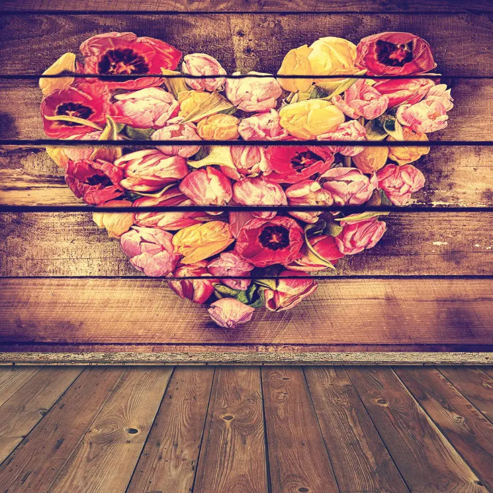 Capisco Love flowers Heart Valentine's Day Wood floor Poster Party Photography Background Photo Backdrop Photocall Photo Studio